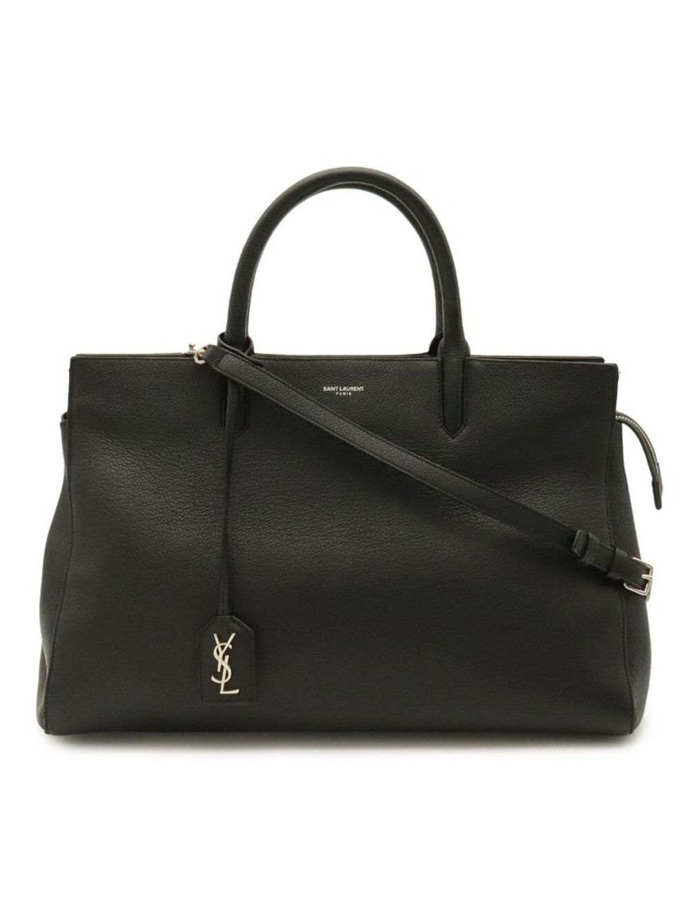 Saint Laurent Paris YSL Cabas Rive Gauche 2-Way Shoulder Bag Leather Black